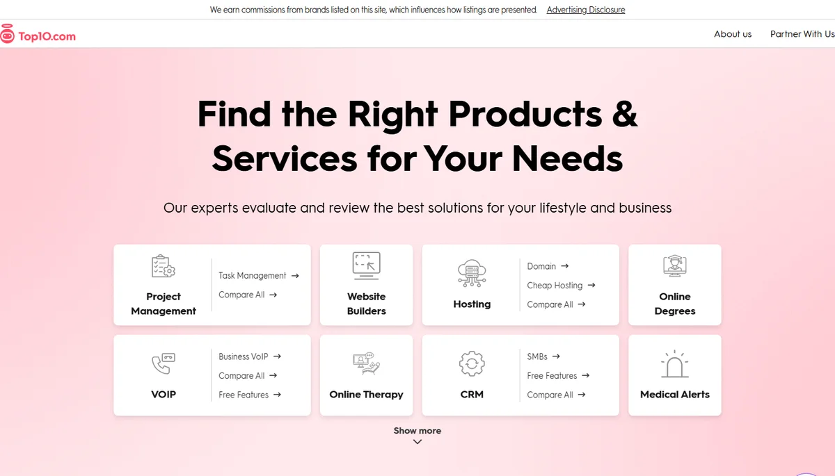 Top10.com homepage